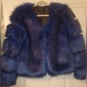 Elegant Dark Blue Faux Fur Coat